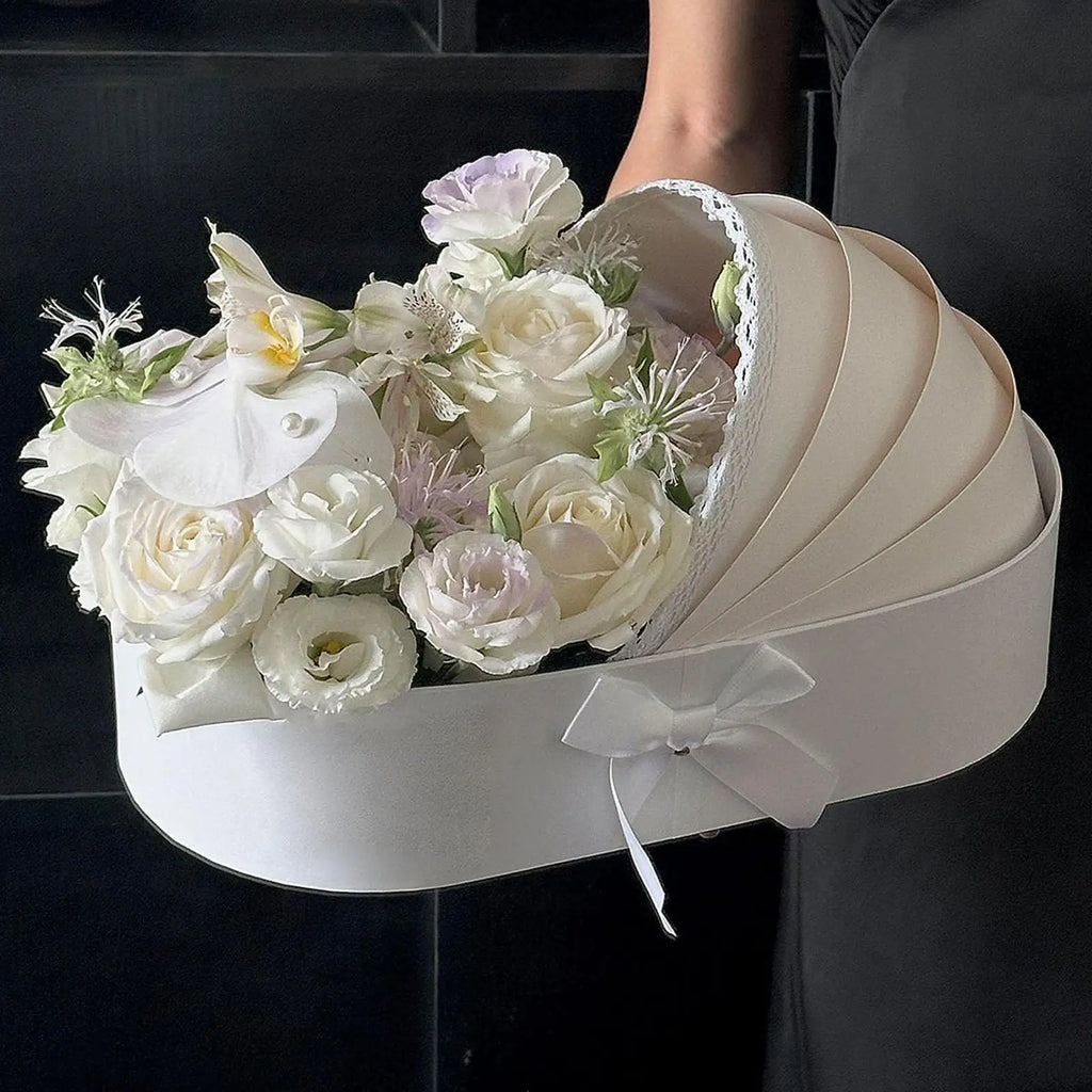 Baby Shower Cradle Floral Gift Box — Fillable Flower Basket for Baby Showers & Celebrations