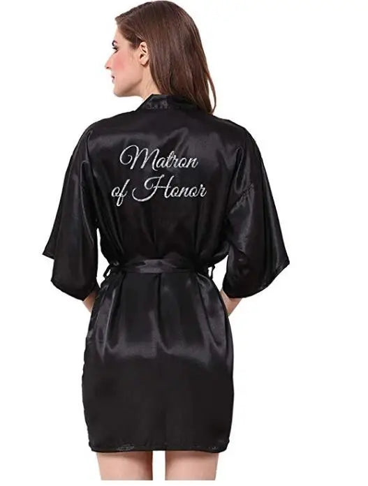 Satin Bridal Party Robe – Getting Ready Robes with Silver Grey Writing