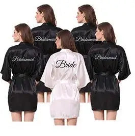 Satin Bridal Party Robe – Getting Ready Robes with Silver Grey Writing