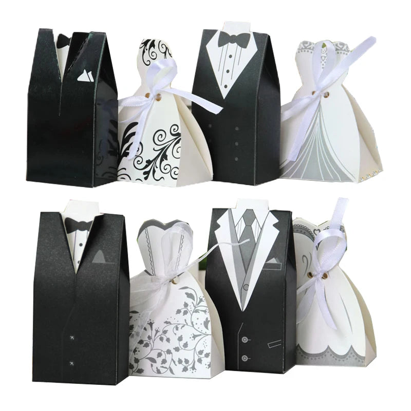 Bride and Groom Candy Favour Boxes with Ribbon — Wedding Favour Bags (Pack of 20 or 30)