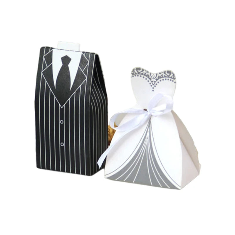Bride and Groom Candy Favour Boxes with Ribbon — Wedding Favour Bags (Pack of 20 or 30)