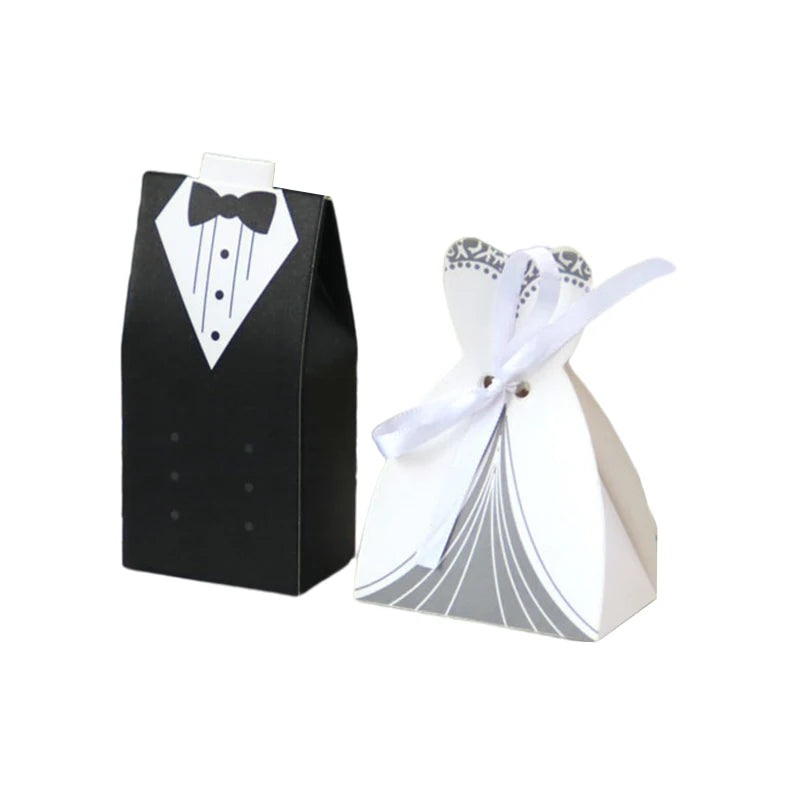 Bride and Groom Candy Favour Boxes with Ribbon — Wedding Favour Bags (Pack of 20 or 30)