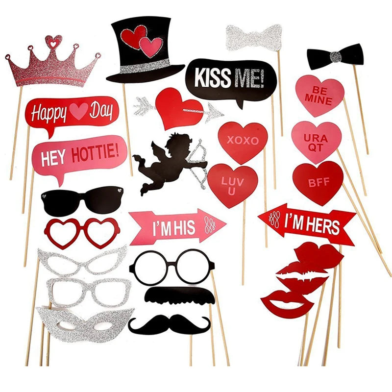 Wedding Photo Booth Props Set (27 Pieces)