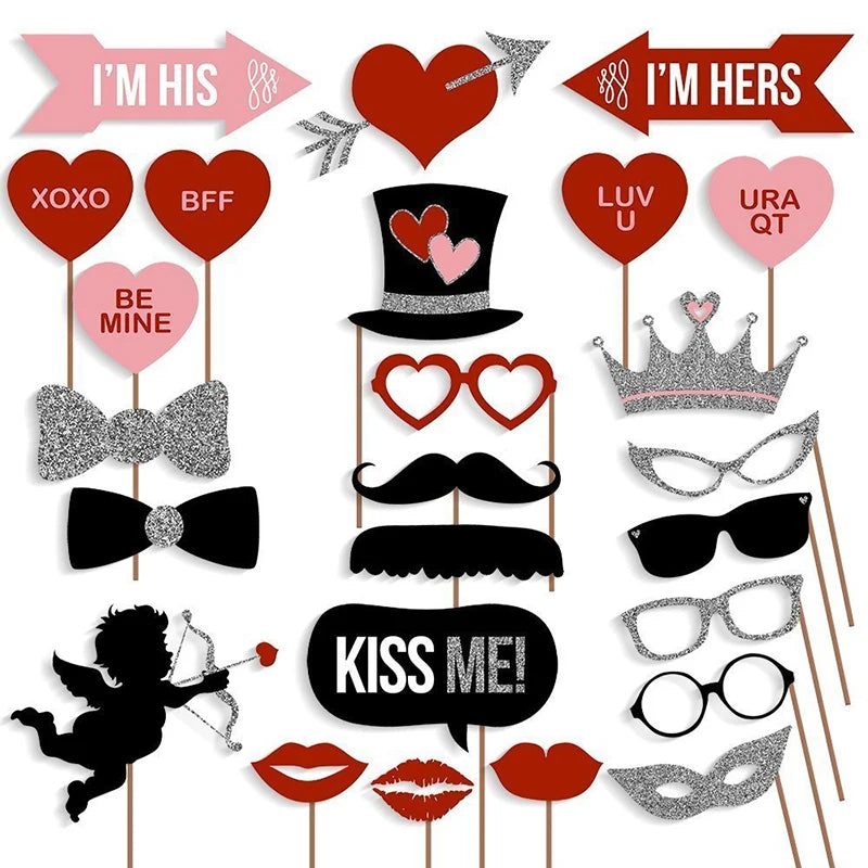 Wedding Photo Booth Props Set (27 Pieces)
