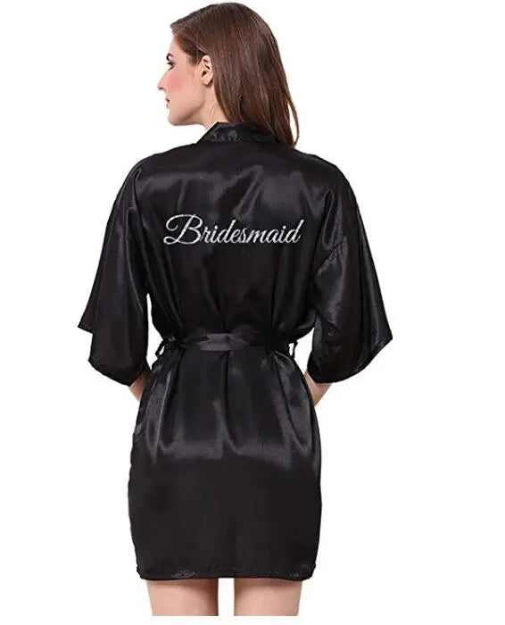 Satin Bridal Party Robe – Getting Ready Robes with Silver Grey Writing