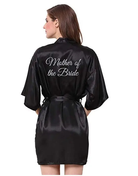 Satin Bridal Party Robe – Getting Ready Robes with Silver Grey Writing