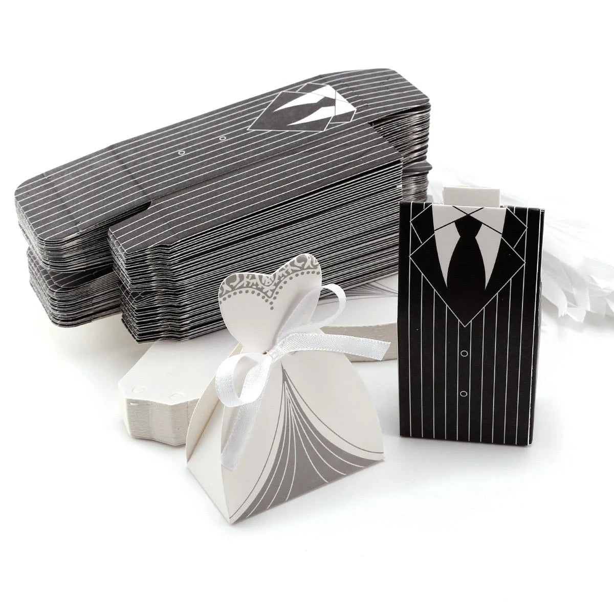 Bride and Groom Candy Favour Boxes with Ribbon — Wedding Favour Bags (Pack of 20 or 30)