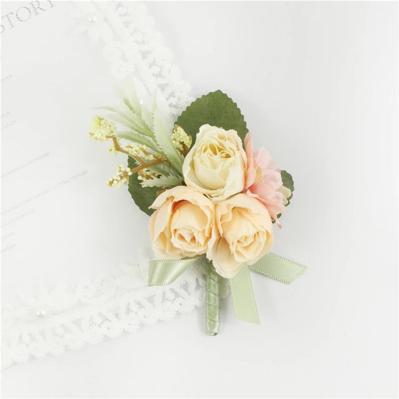 Silk Rose Wrist Corsage & Boutonniere