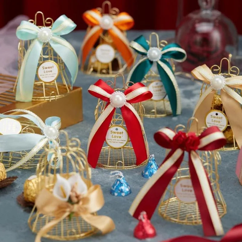 Golden Bell Candy Gift Boxes with Ribbon — Wedding & Party Favours
