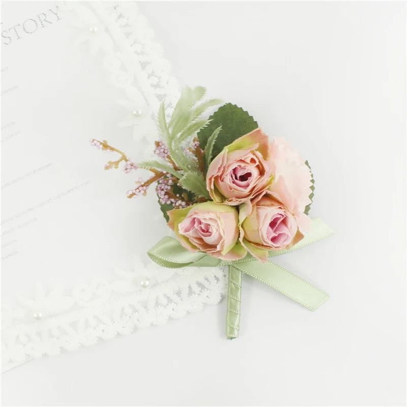 Silk Rose Wrist Corsage & Boutonniere