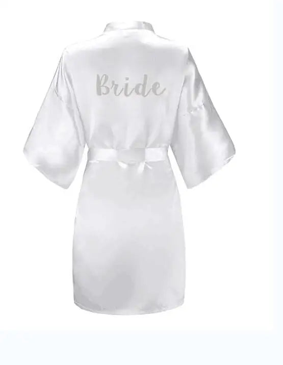 Satin Bridal Party Robe – Getting Ready Robes with Silver Grey Writing