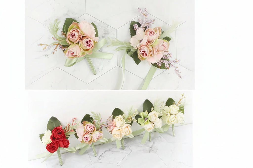 Silk Rose Wrist Corsage & Boutonniere