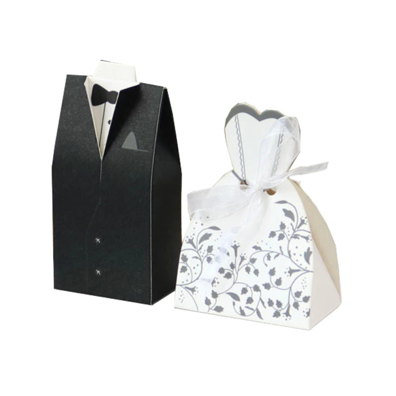 Bride and Groom Candy Favour Boxes with Ribbon — Wedding Favour Bags (Pack of 20 or 30)