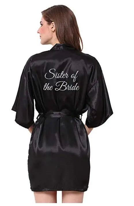 Satin Bridal Party Robe – Getting Ready Robes with Silver Grey Writing