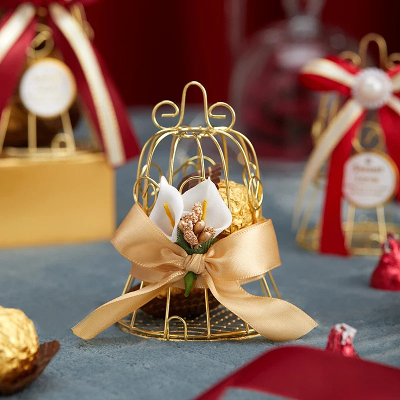 Golden Bell Candy Gift Boxes with Ribbon — Wedding & Party Favours