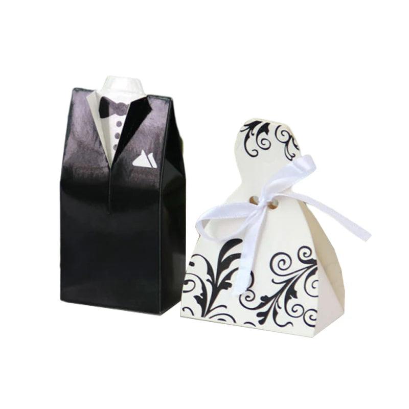 Bride and Groom Candy Favour Boxes with Ribbon — Wedding Favour Bags (Pack of 20 or 30)