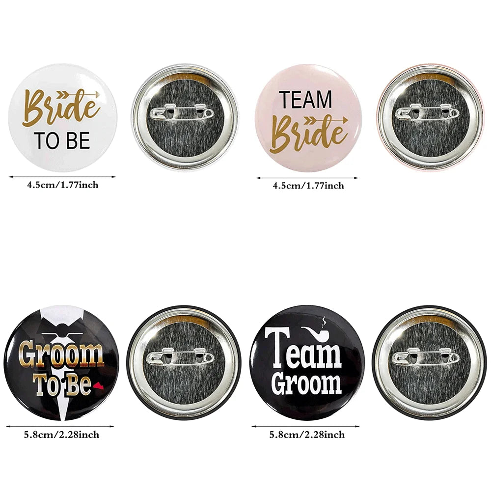 Bride to Be & Team Bride Groom Button Badge Set