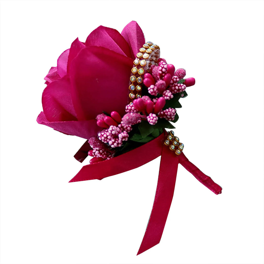 Wedding Boutonniere & Wrist Corsage – Artificial Silk Rose Buttonhole for Groom & Bridal Party