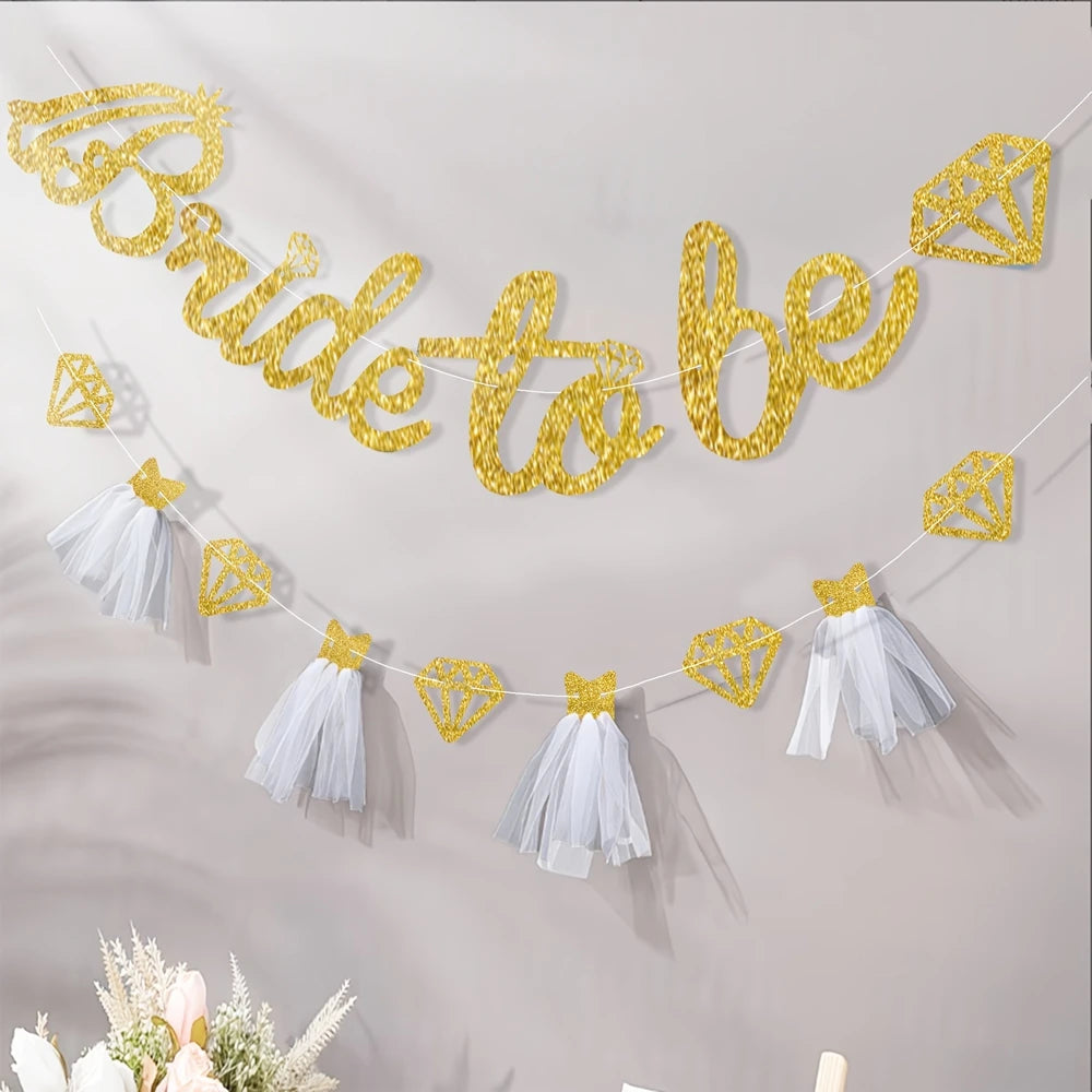 Glitter Bride To Be Banner with Tulle & Diamond Cutouts