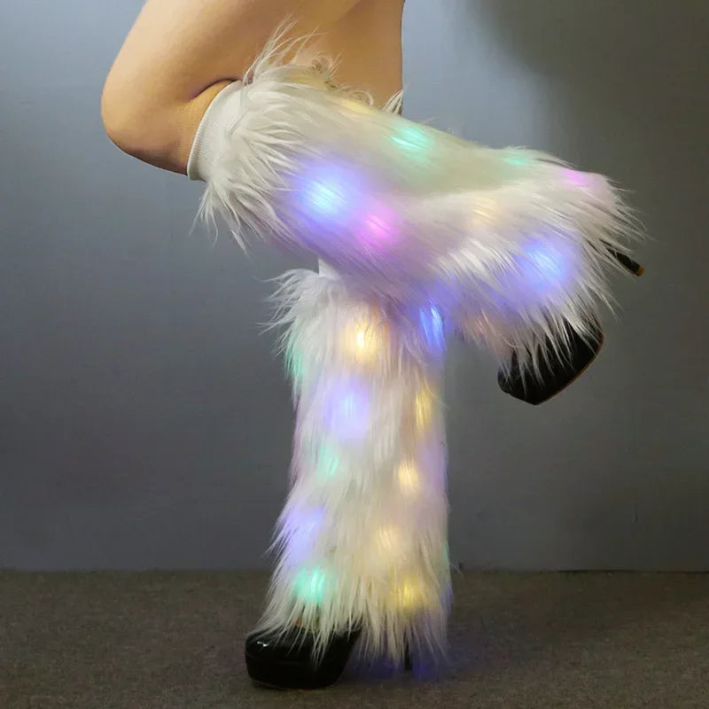 LED Fur Leg Warmers | Light Up Furry Rave Festival Party Accessory