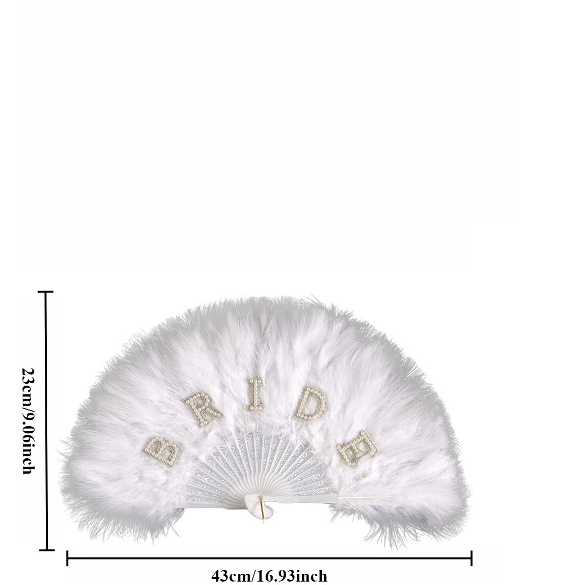 Bridal White Feather Hand Fan with Rhinestone BRIDE Letters