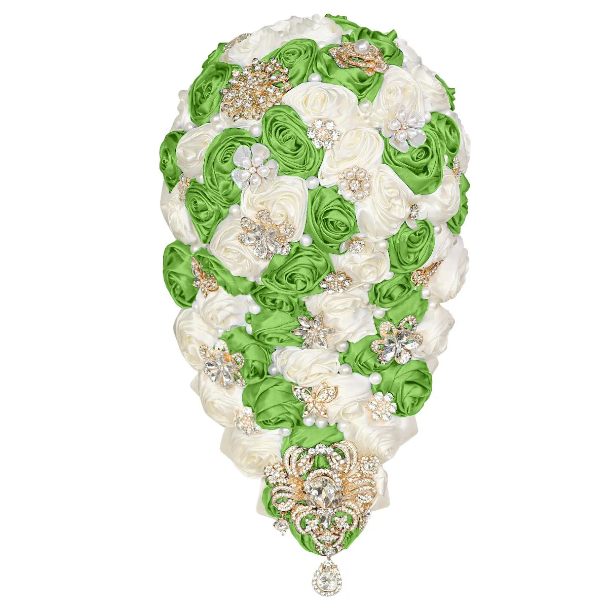 Crystal Bride Waterfall Bouquet – Handmade Satin Rose Bridal Bouquet