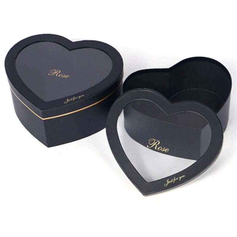 Heart Shaped Luxury Flower Box — Transparent Lid (Set of 2)