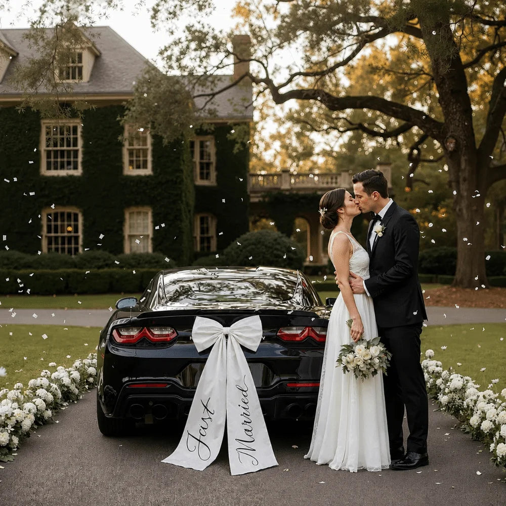 Elegant Large Wedding Car Bow — Just Married Car Decoration