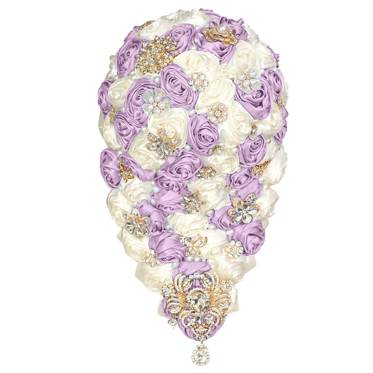 Crystal Bride Waterfall Bouquet – Handmade Satin Rose Bridal Bouquet