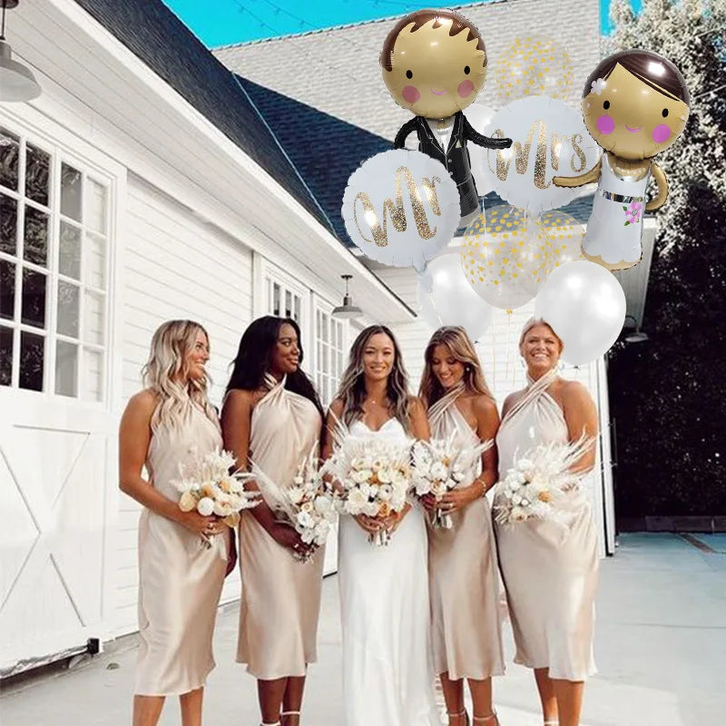 Wedding Balloon Set (12 Pieces) — Mr & Mrs Gold Foil & Confetti Balloons