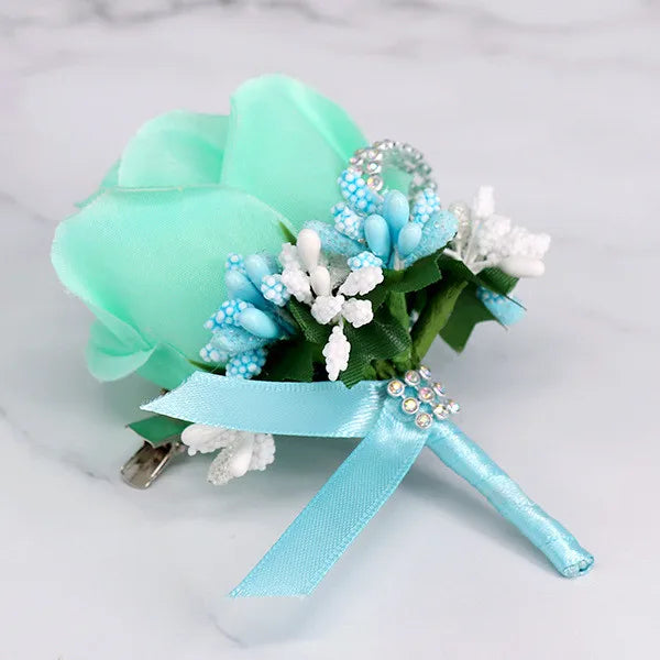 Wedding Boutonniere & Wrist Corsage – Artificial Silk Rose Buttonhole for Groom & Bridal Party