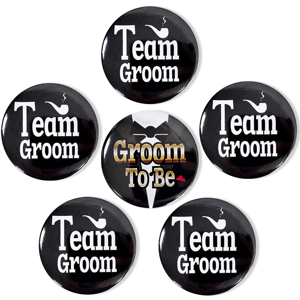 Bride to Be & Team Bride Groom Button Badge Set