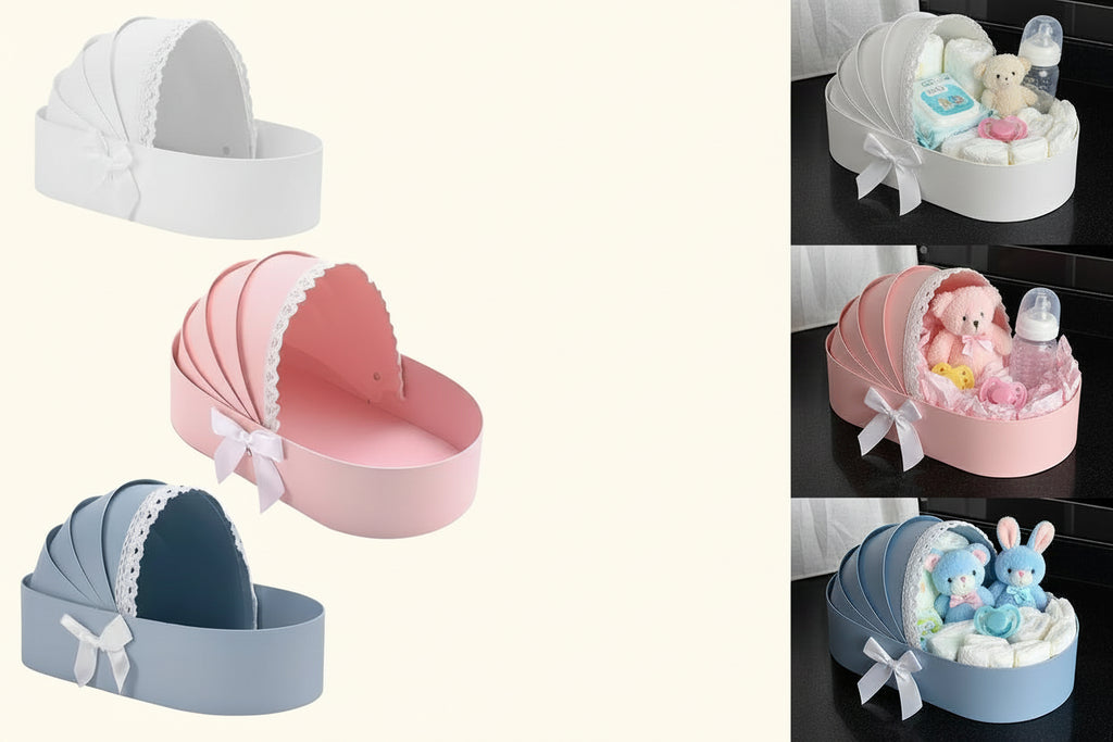 Baby Shower Cradle Floral Gift Box — Fillable Flower Basket for Baby Showers & Celebrations