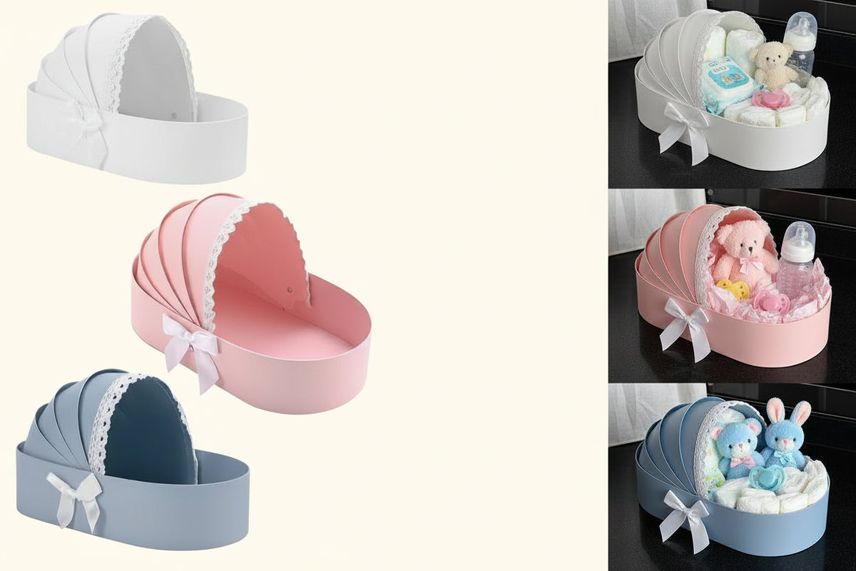 Baby Shower Cradle Floral Gift Box — Fillable Flower Basket for Baby Showers & Celebrations