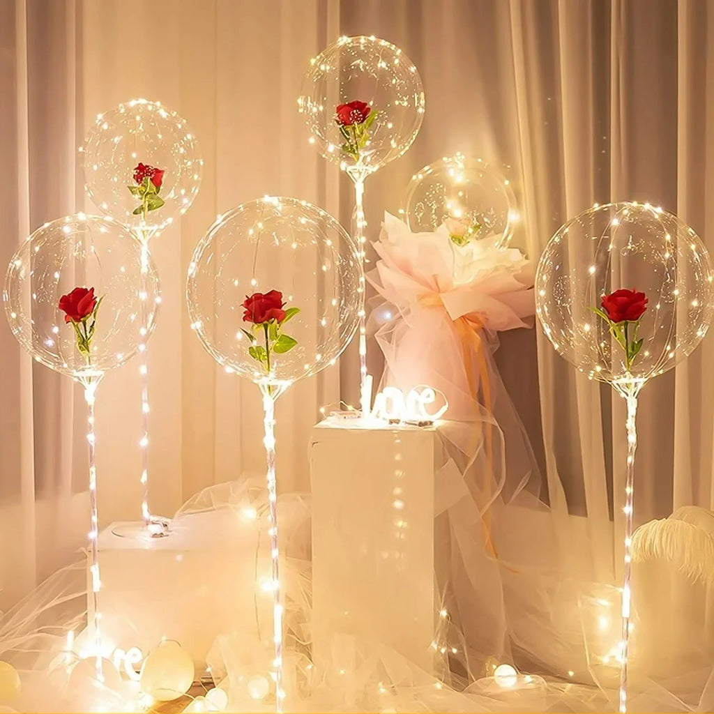 LED Rose Bouquet with Light-Up Balloon | Wedding & Party Decoration