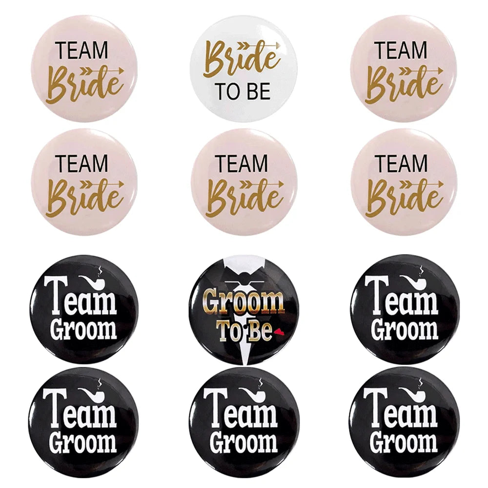 Bride to Be & Team Bride Groom Button Badge Set