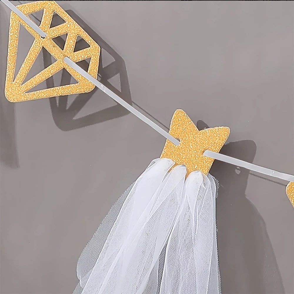 Glitter Bride To Be Banner with Tulle & Diamond Cutouts