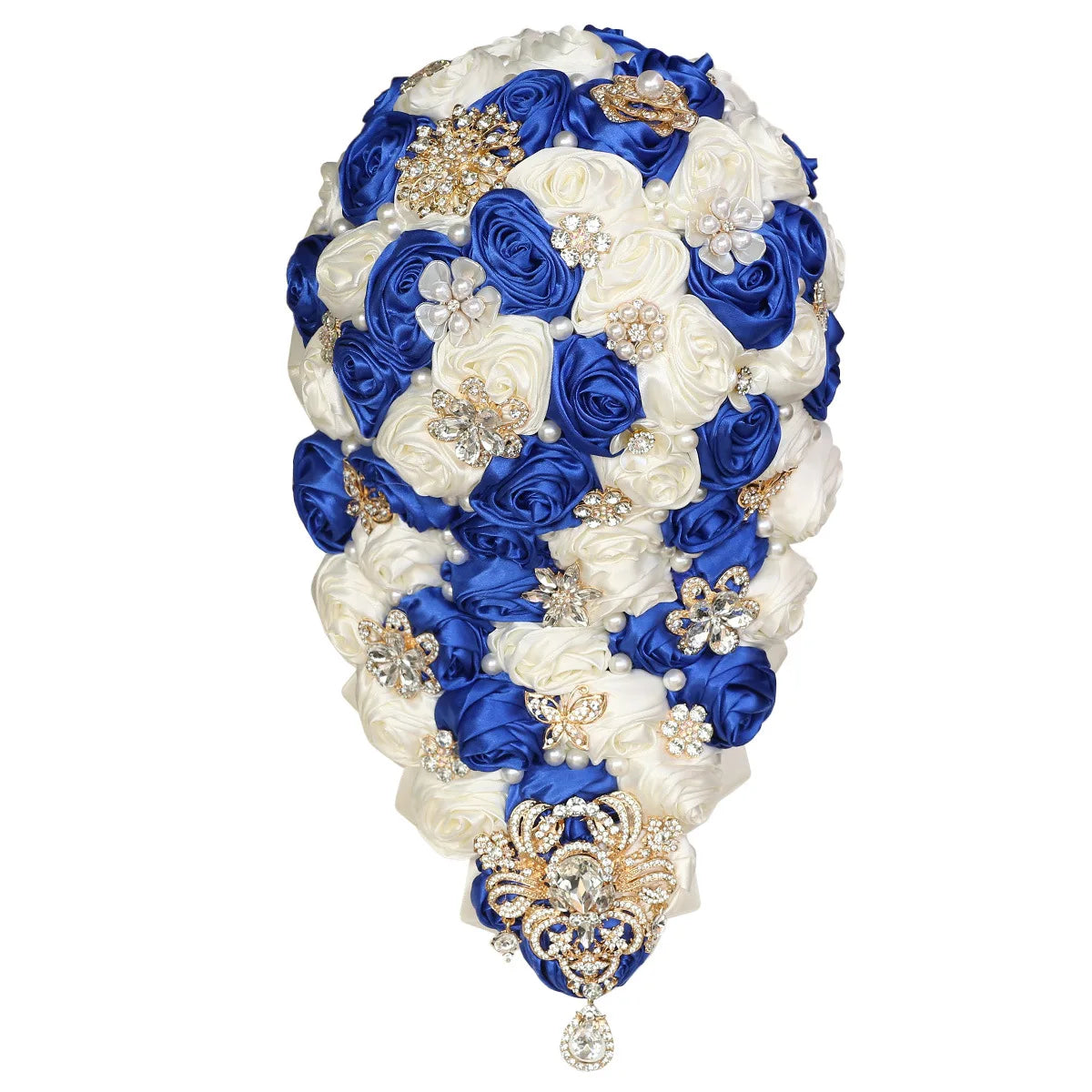 Crystal Bride Waterfall Bouquet – Handmade Satin Rose Bridal Bouquet