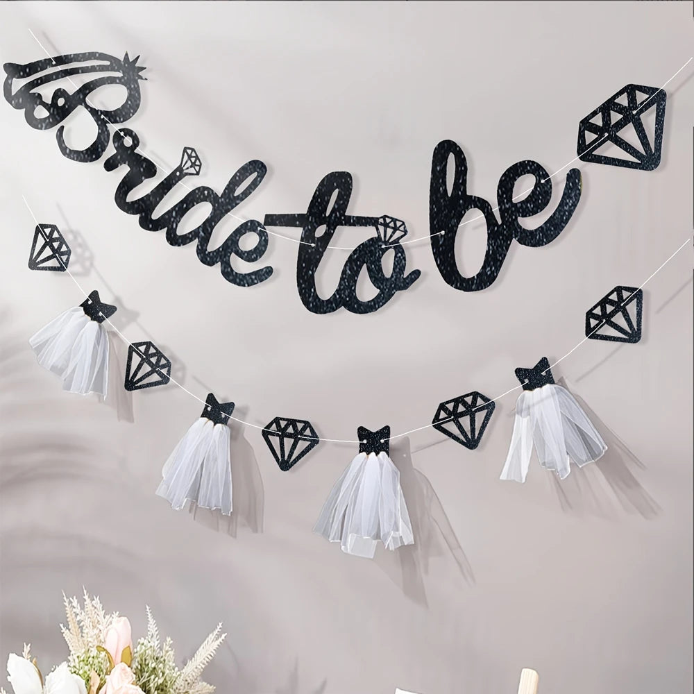 Glitter Bride To Be Banner with Tulle & Diamond Cutouts