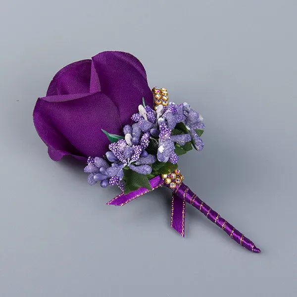Wedding Boutonniere & Wrist Corsage – Artificial Silk Rose Buttonhole for Groom & Bridal Party