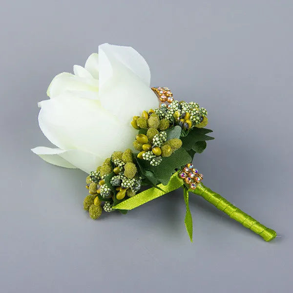 Wedding Boutonniere & Wrist Corsage – Artificial Silk Rose Buttonhole for Groom & Bridal Party
