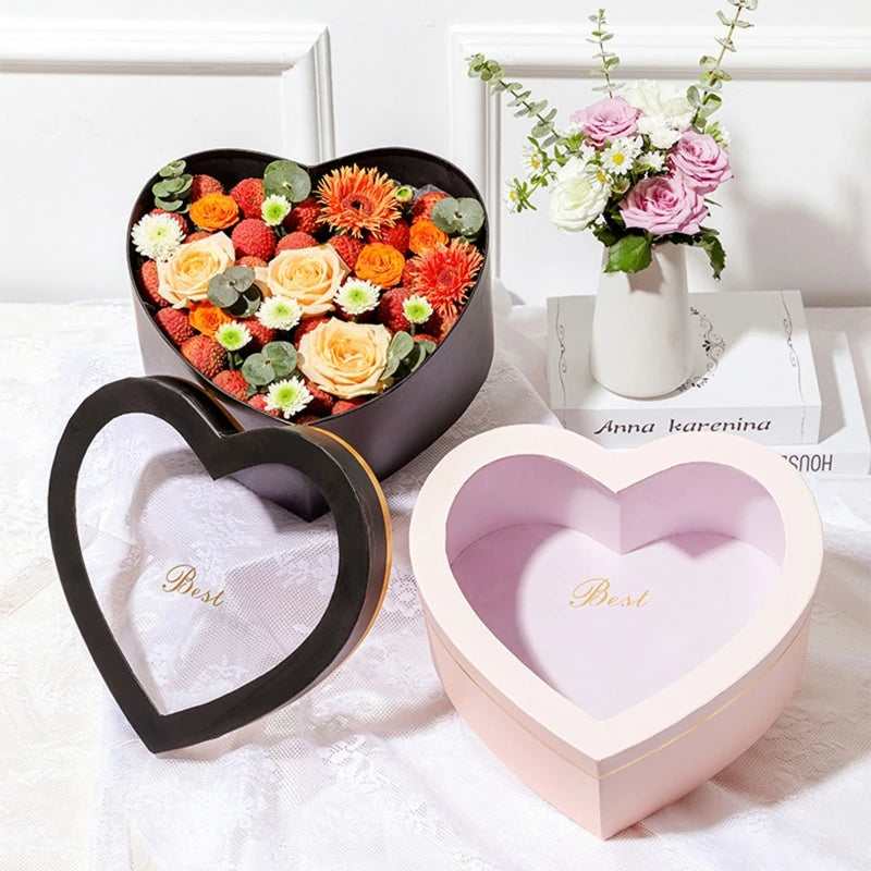 Heart Shaped Luxury Flower Box — Transparent Lid (Set of 2)