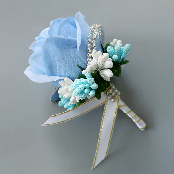 Wedding Boutonniere & Wrist Corsage – Artificial Silk Rose Buttonhole for Groom & Bridal Party