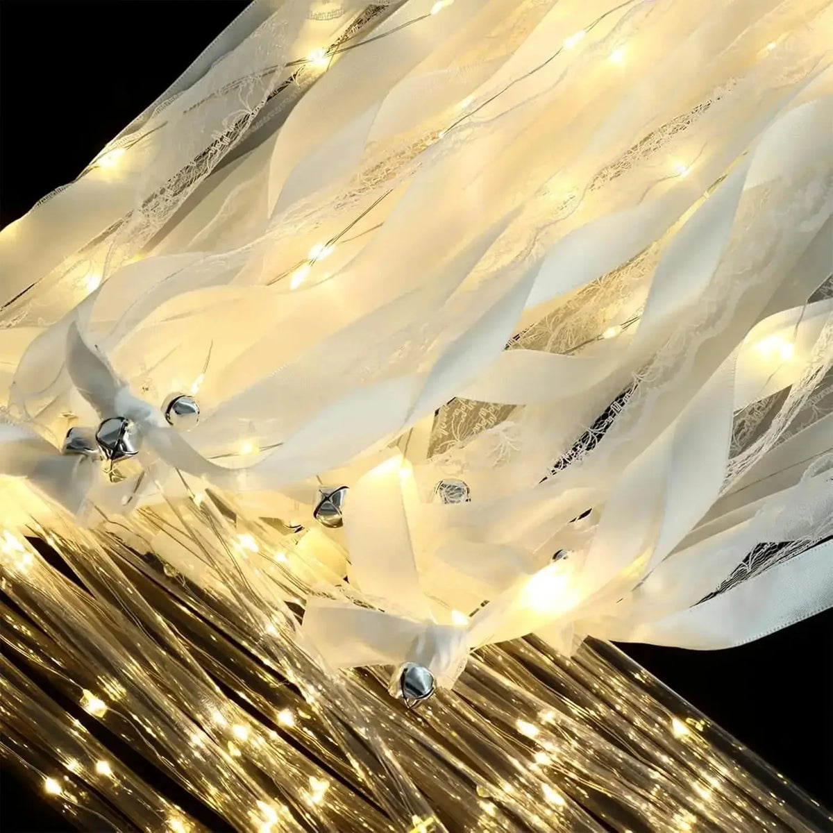 Light Up Wedding Wands LED Ribbon Sparklers with Bells — Wedding Exit and Dance Floor Props (20 to 60 Pieces)