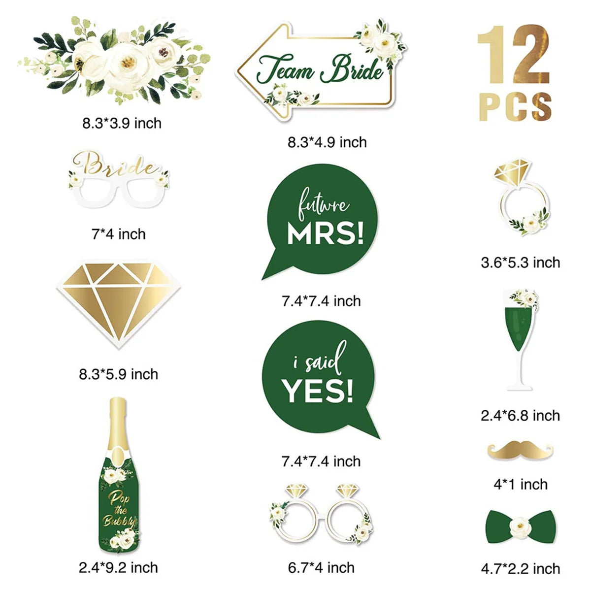 Wedding Photo Booth Props Set — Hen Party and Bridal Shower Decorations (12pcs)