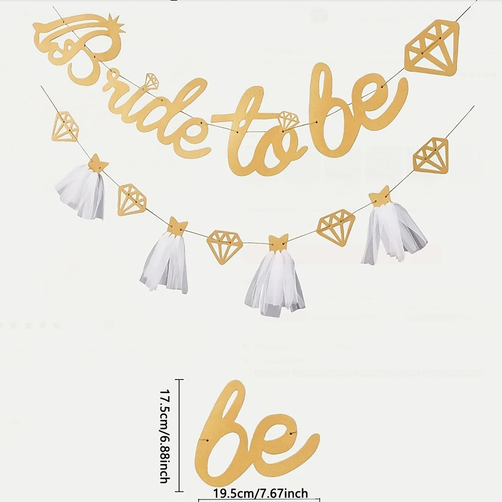 Glitter Bride To Be Banner with Tulle & Diamond Cutouts
