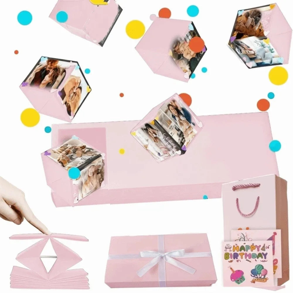 Romantic Surprise Jumping Gift Box — Handmade Folding Bouncy Box for Birthdays & Anniversaries (Black & Pink)