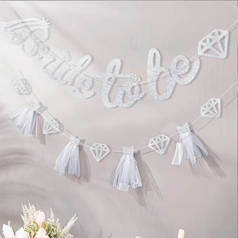 Glitter Bride To Be Banner with Tulle & Diamond Cutouts