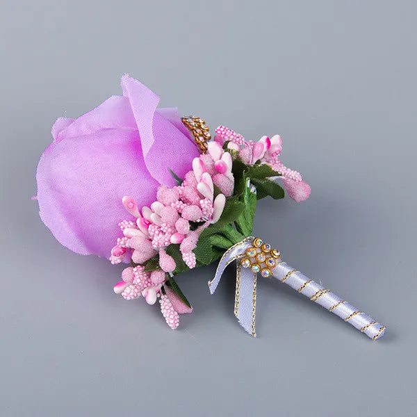 Wedding Boutonniere & Wrist Corsage – Artificial Silk Rose Buttonhole for Groom & Bridal Party