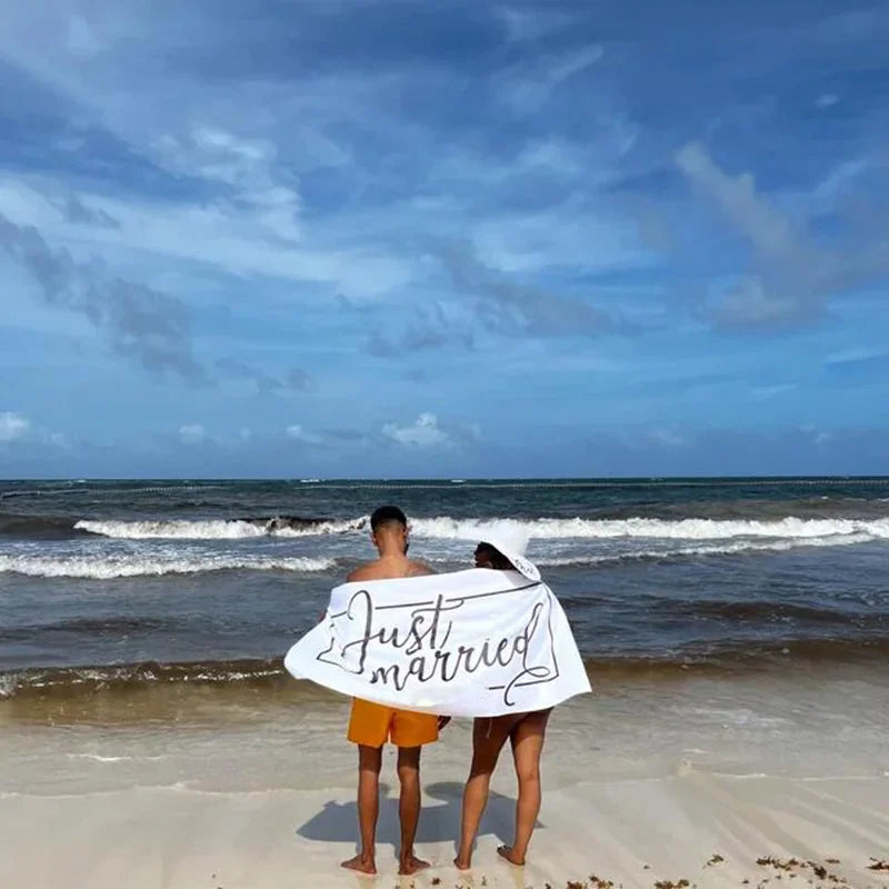 Just Married Beach Towel – Newlywed Honeymoon Gift